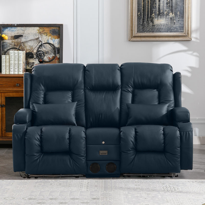 Faux Leather Power Reclining Home Theater Seating with Cup Holder