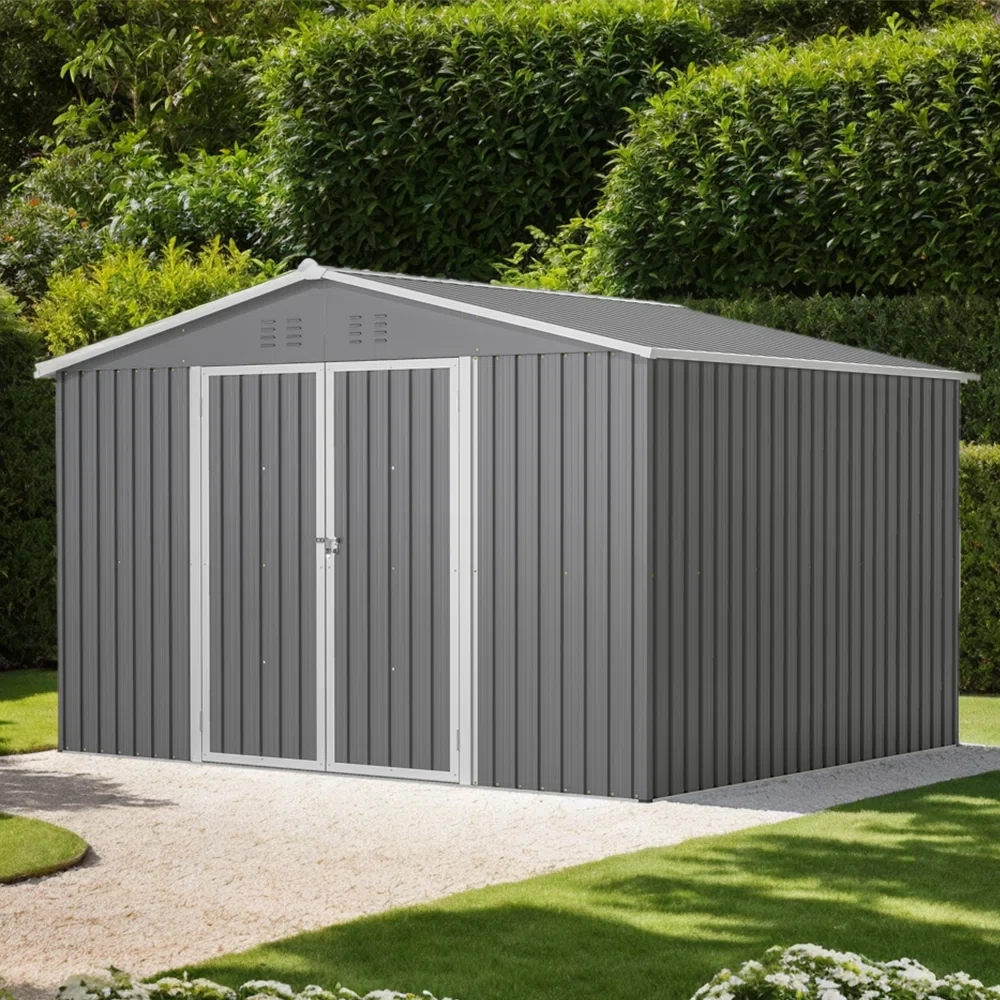 Storage Shed with Window, 10'x8' Metal Outdoor Storage Shed for Backyard, Metal Shed for Tool, Black