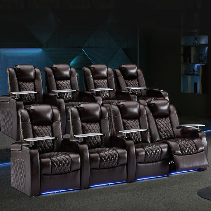 Upholstered Home Theater Seating with Cup Holder