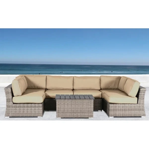 Aishah Rattan Wicker Fully Assembled 4 - Person Seating Group with Sunbrella Cushions