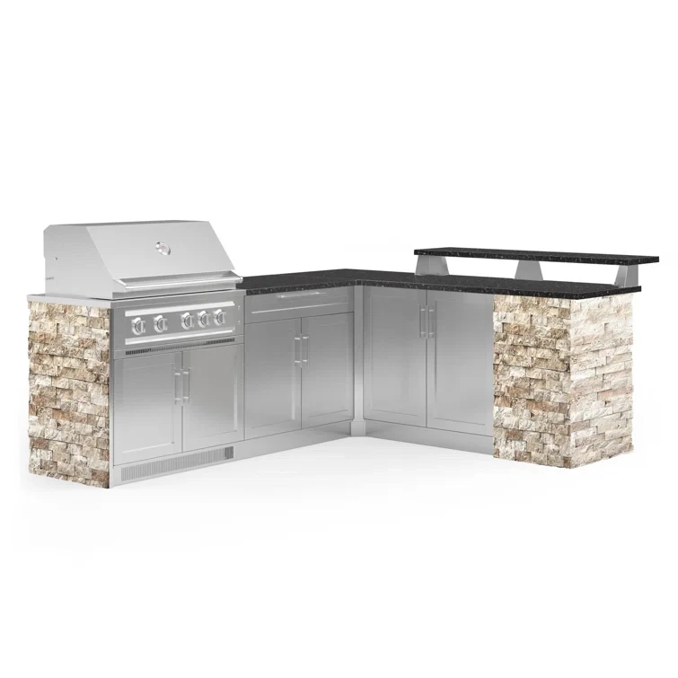 Outdoor Kitchen Signature Series 8 Piece L Shape Cabinet Set with 36 in. Natural Gas Platinum Grill