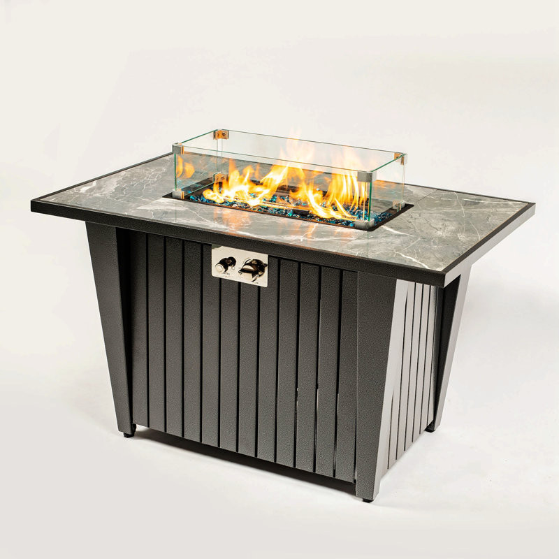 Mareco 24.8" H x 42" W Steel Propane Outdoor Fire Pit Table with Lid