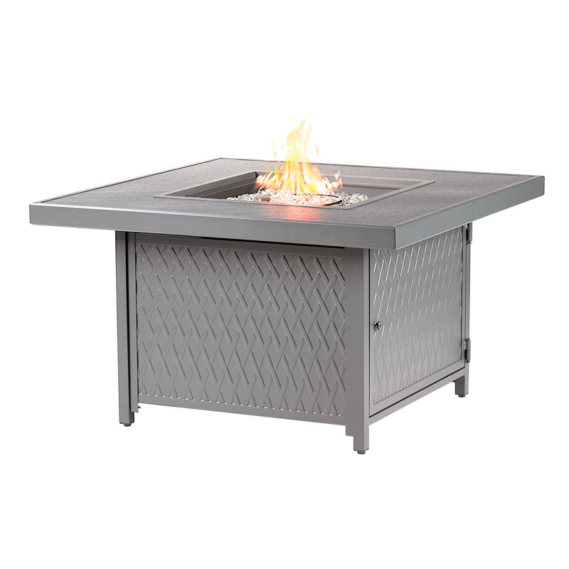 Margarett Square 42 In. X 42 In. Aluminum Propane Fire Pit Table With Glass Beads, Two Covers, Lid, 55,000 Btus In Grey Finish