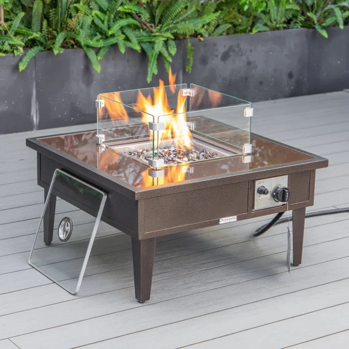 Walbrooke 20" H x 26.8" W Propane Outdoor Fire Pit Table with Lid