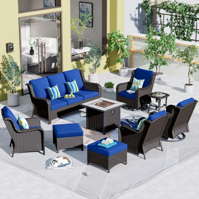 Cracraft 9-piece Wicker/Rattan 7 - Person Seating Group with Cushions