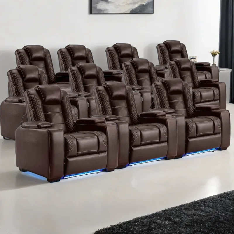 40" Wide Top Leather Dual Motor Power Recliner Man Cave Chair With Cup Holders Adjustable Headrest