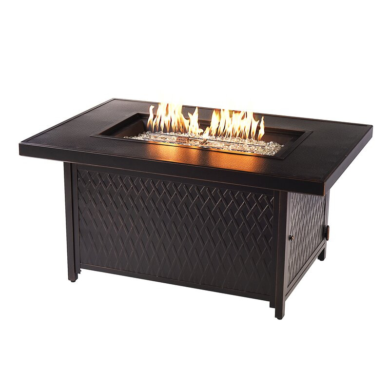 Rectangular 48 In. X 36 In. Aluminum Propane Fire Pit Table, Glass Beads, Two Covers, Lid, 55,000 Btus In Brown Finish