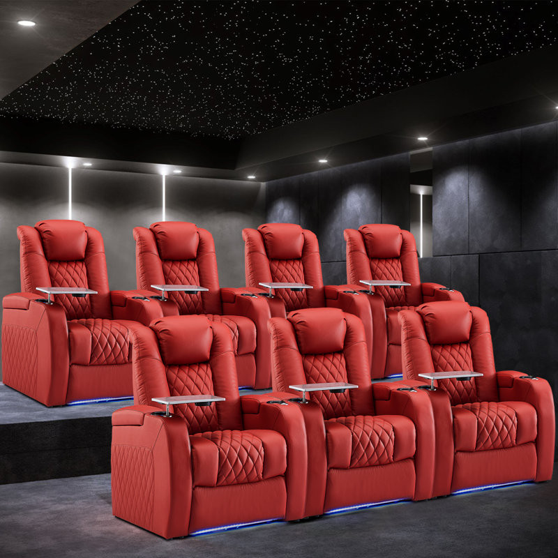 Upholstered Home Theater Seating with Cup Holder