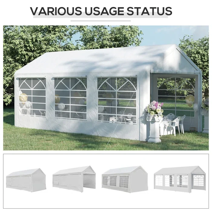 20' x 40'Outsunny Heavy Duty Carport & Party Tent with Removable Sidewalls and Double Doors, Large Canopy Tent, Sun Shade Shelter, for Parties, Wedding, Outdoor Events, BBQ