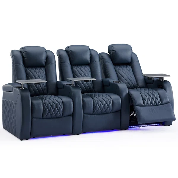 Leather Home Theater Seating with Cup Holder (Set of 3)