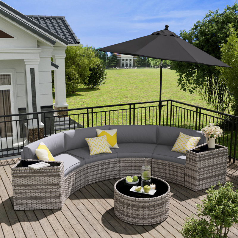 Curved Outdoor Sofa Set - Stylish Wicker with Storage Table for Cozy Comfort