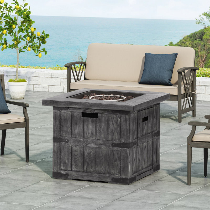 Outdoor Patio 24.5" H X 30" W Square Gas Burning Concrete Fire Pit - 40, 000 BTU, Fire Pit Table