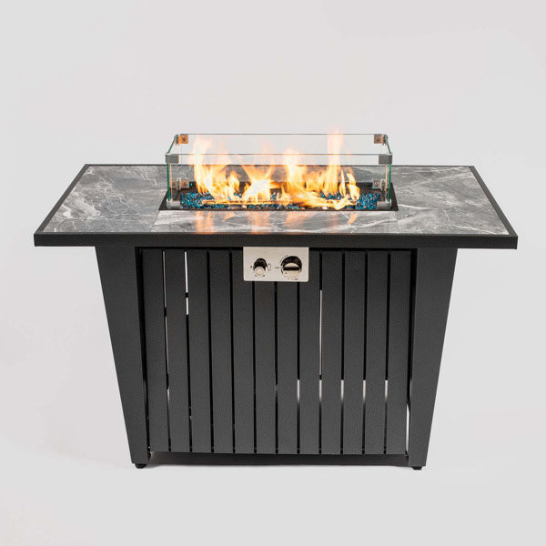 Corprew 24.8'' H x 42'' W Steel Outdoor Fire Pit Table with Lid