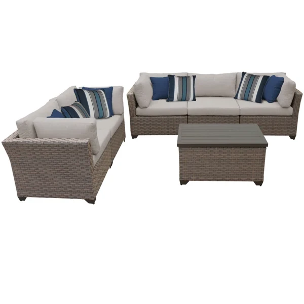 Anupras 6 Piece Outdoor Sectional Conversation Set with Loveseat, Sofa, and Storage Coffee Table