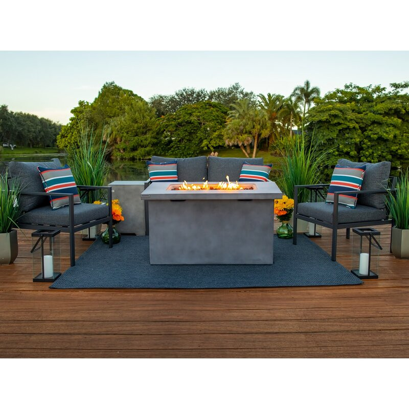 Awen 23.5" H x 42" W Concrete Outdoor Fire Pit Table