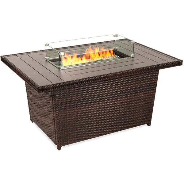 Deonte 24.75'' H x 34'' W Polyresin Propane Outdoor Fire Pit Table