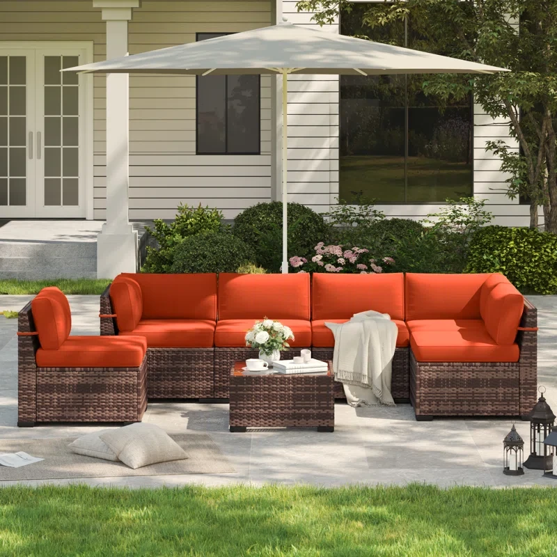 Rikuto 6 - Person Outdoor Slanted-Back Sectional Sofa With Coffee Table