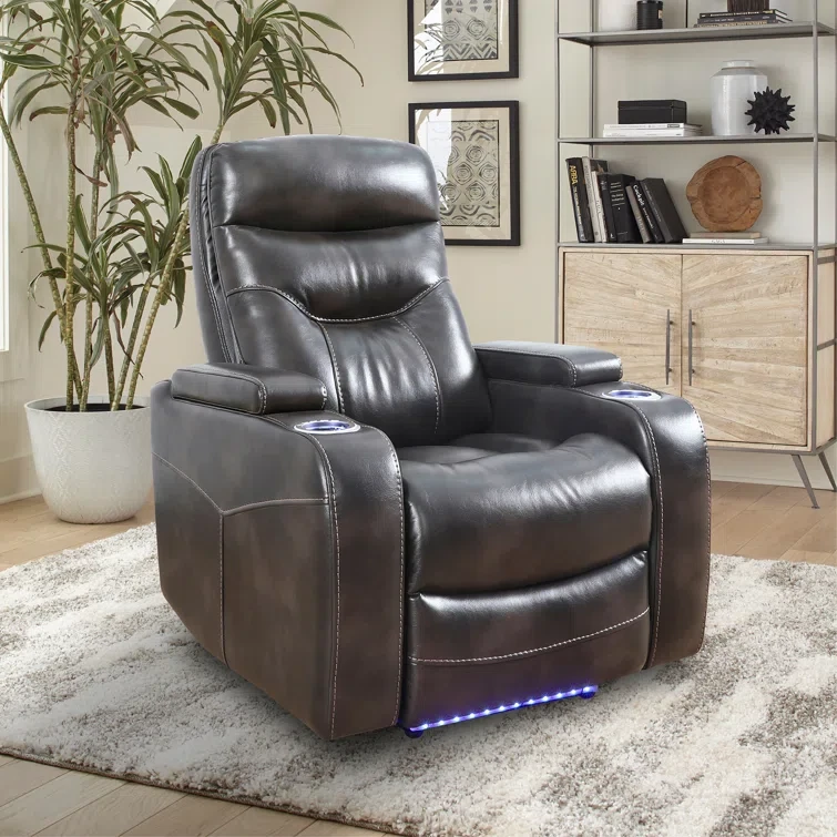 Upholstered Power Reclining Home Theater Seat with Cup Holder