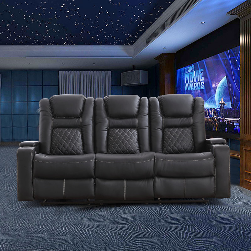 Faux Leather Power Reclining Home Theater Seating with Cup Holder