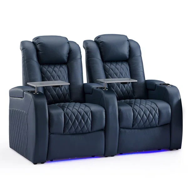 Leather Home Theater Seating with Cup Holder (Set of 2)