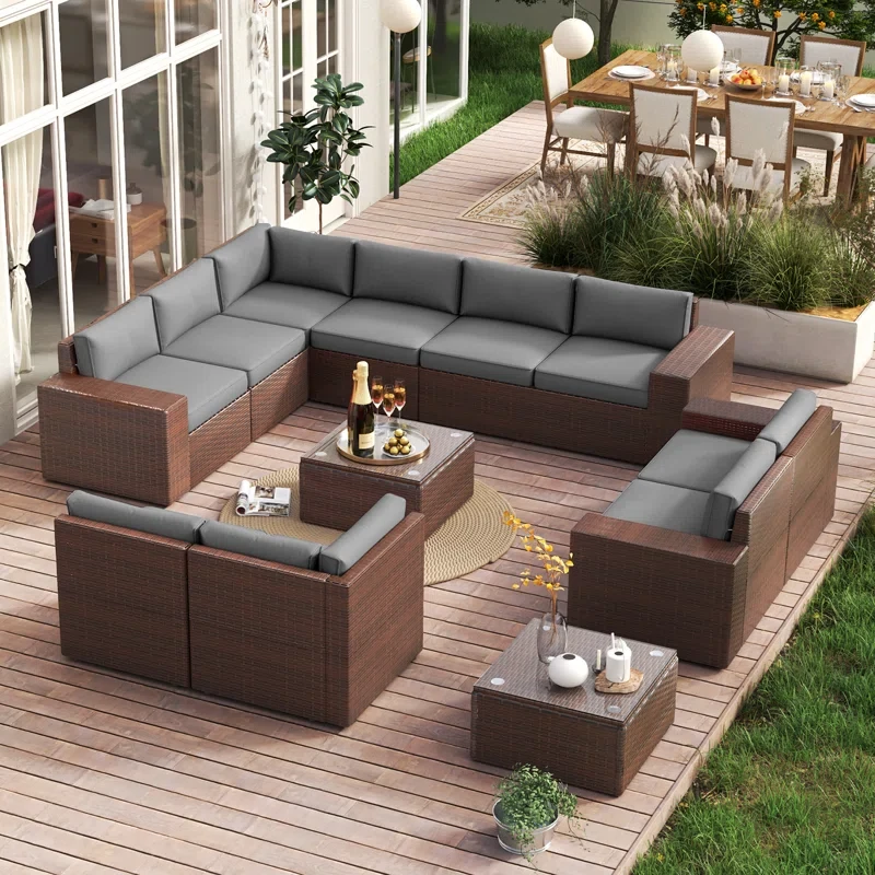 Wicker 10 - Person Outdoor Seating Group with Cushions