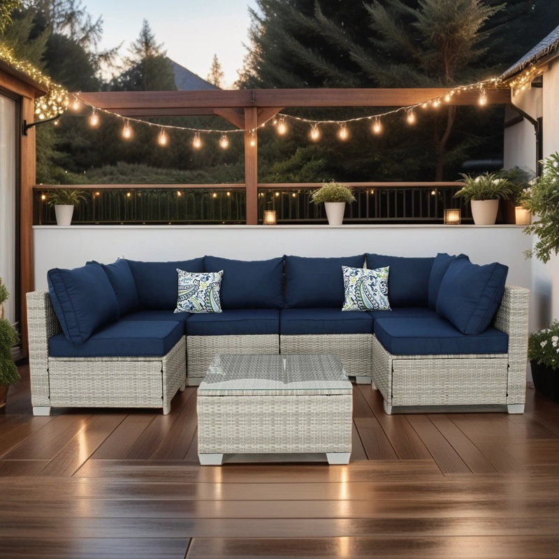 Jaleek 159 Wide Outdoor Wicker Patio Sectional Seating Group