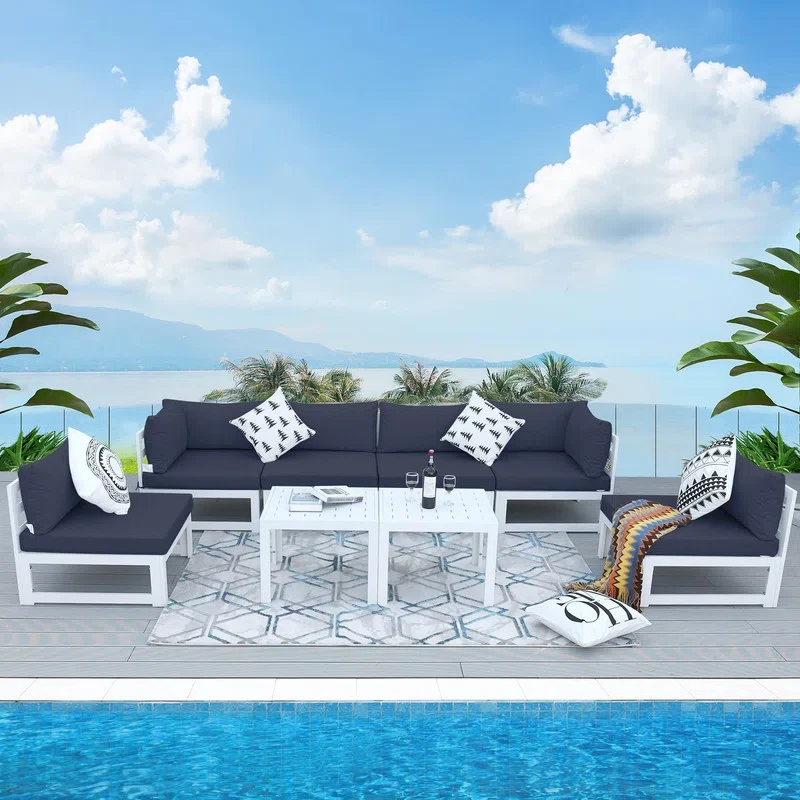 Gilemette 8 Pieces Outdoor Patio Aluminum Sectional Set with Cushions and Table