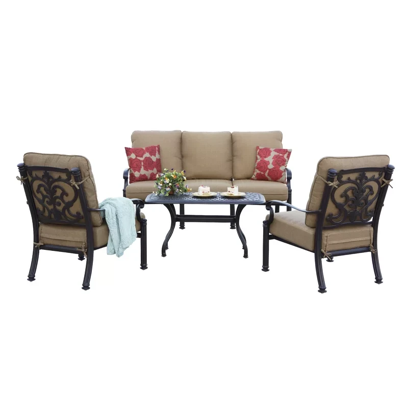 Anhar 4-Piece Patio Sofa Conversation Set with Cushions and 21 x 42'' Rectangular Coffee Table