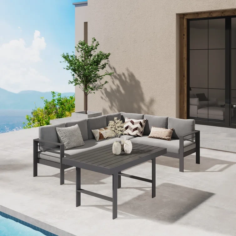 4 Piece Aluminum Sectional Seating Group with Cushions