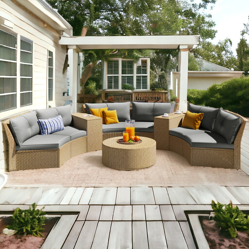 Camela 9 Piece Rattan Sectional Seating Group with Cushions