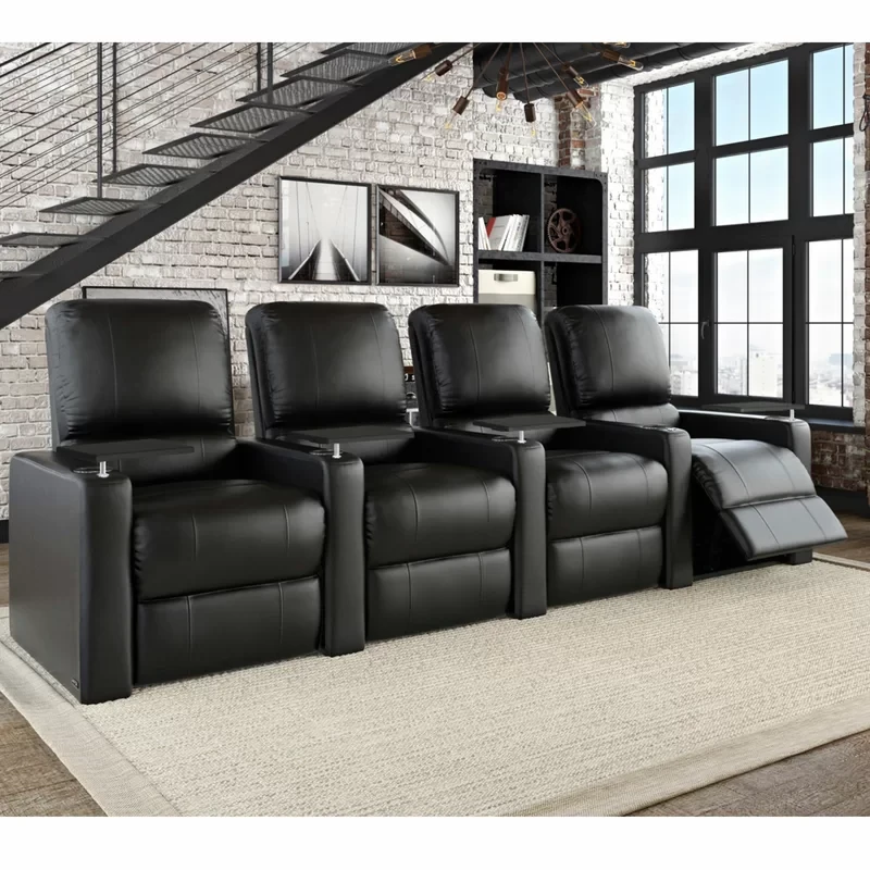 Faux Leather Power Reclining Home Theater Seating with Cup Holder