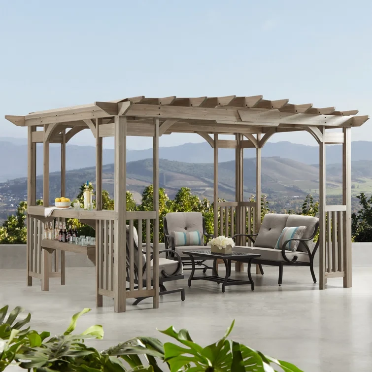 Madison 14 Ft. W x 10 Ft. D Solid Wood Pergola with Canopy