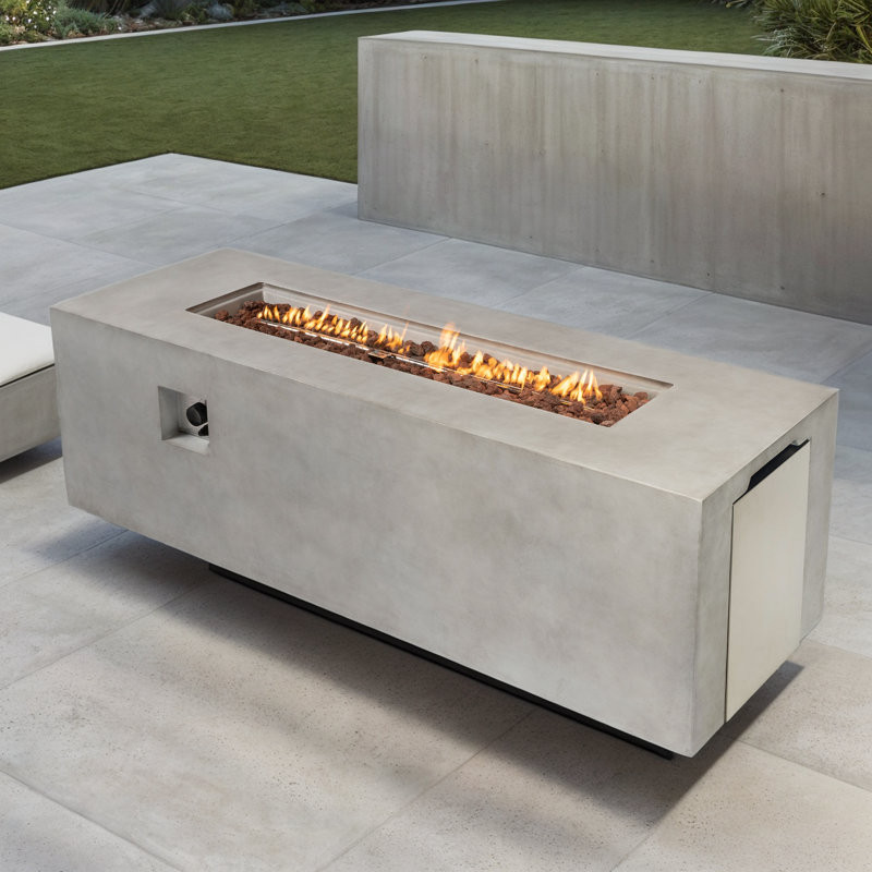 Camiron 23.72" H x 70.18" W Magnesium Oxide Propane Outdoor Fire Pit Table with Lid