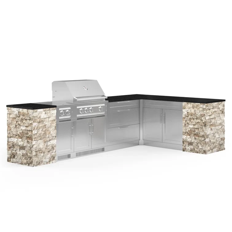 Outdoor Kitchen Signature Series 11 Piece L Shape Cabinet Set with 33 in. Propane Gas Platinum Grill