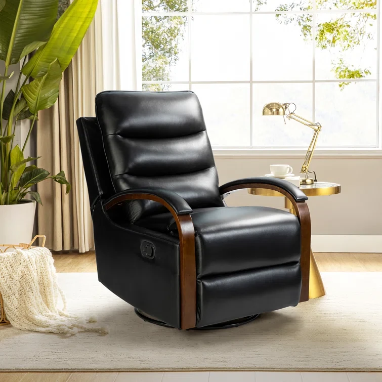 Azilda 29" Wide Genuine Leather Manual Swivel Rocking Standard Recliner