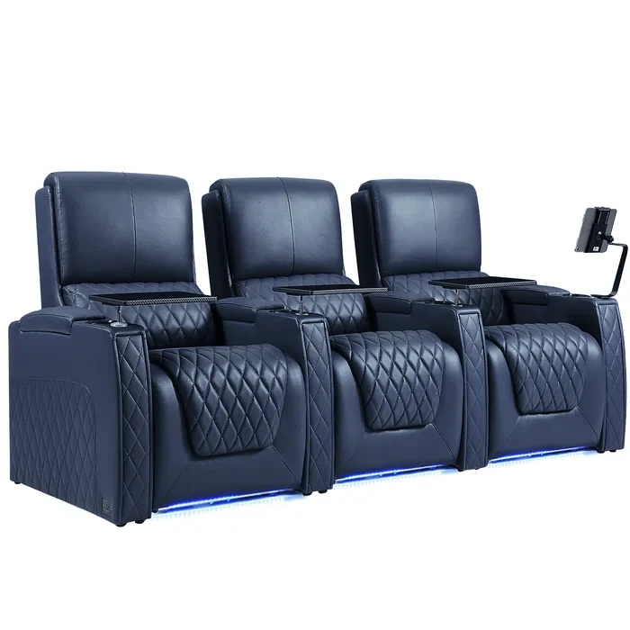 Leather Power Reclining Home Theater Seating with Cup Holder (Set of 3)