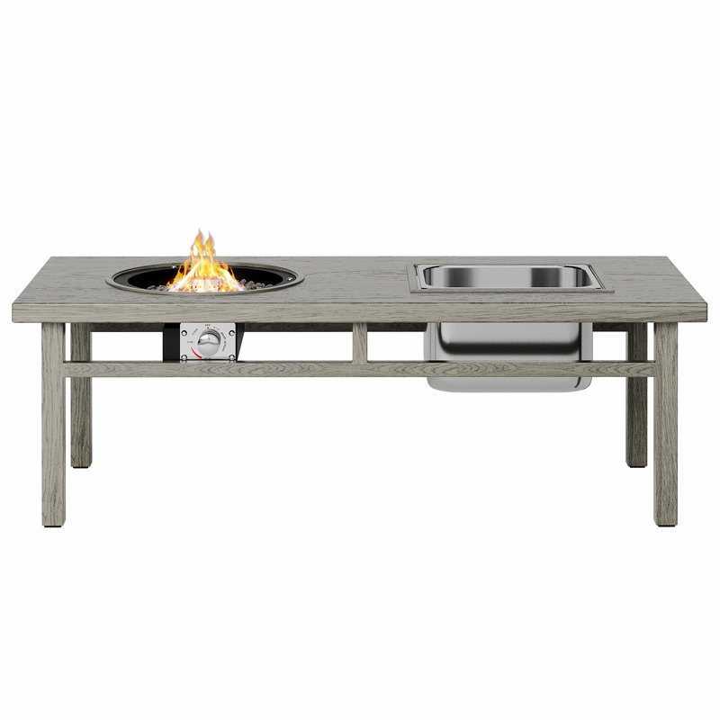 Mareile 15.75" H x 47.24" W Wood Propane Outdoor Fire Pit Table with Lid