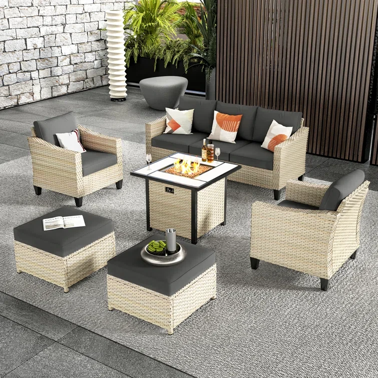 Camaria Wicker 5 - Person Outdoor Seating Group with Cushions