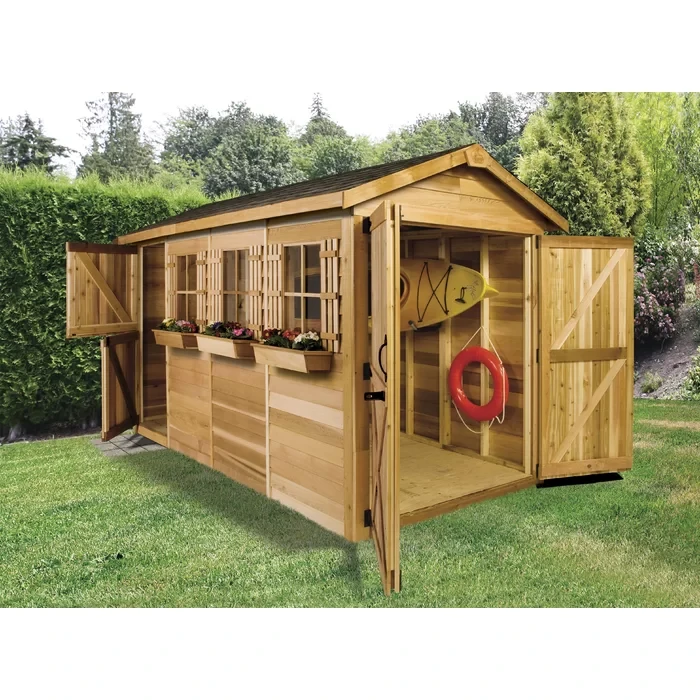 Boathouse 16 ft. W x 8 ft. D Western Red Cedar Wood Traditional Storage Shed