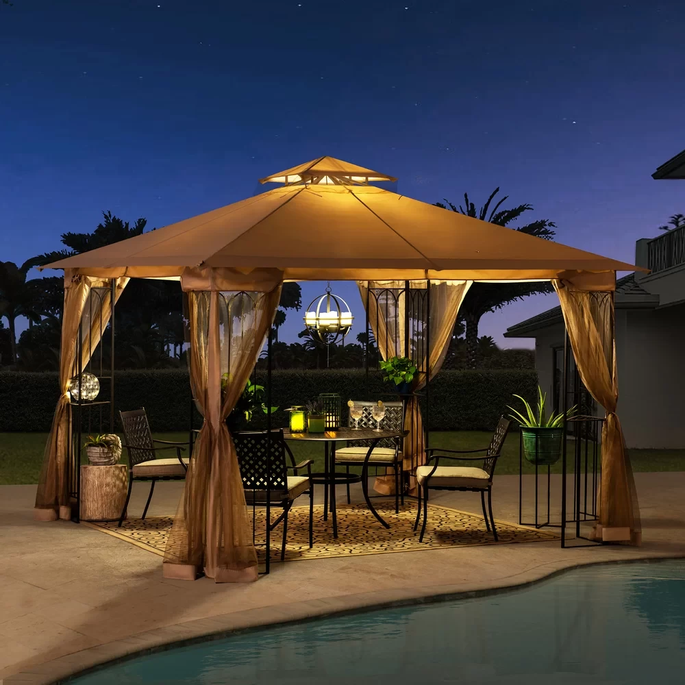 Lakischa 11 ft. x 11 ft. Steel Gazebo with 2-tier Canopy