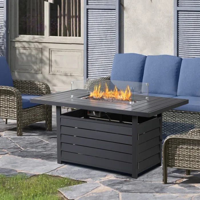 Brandtley 26.4" H x 54.3" W Aluminum Propane Outdoor Fire Pit Table