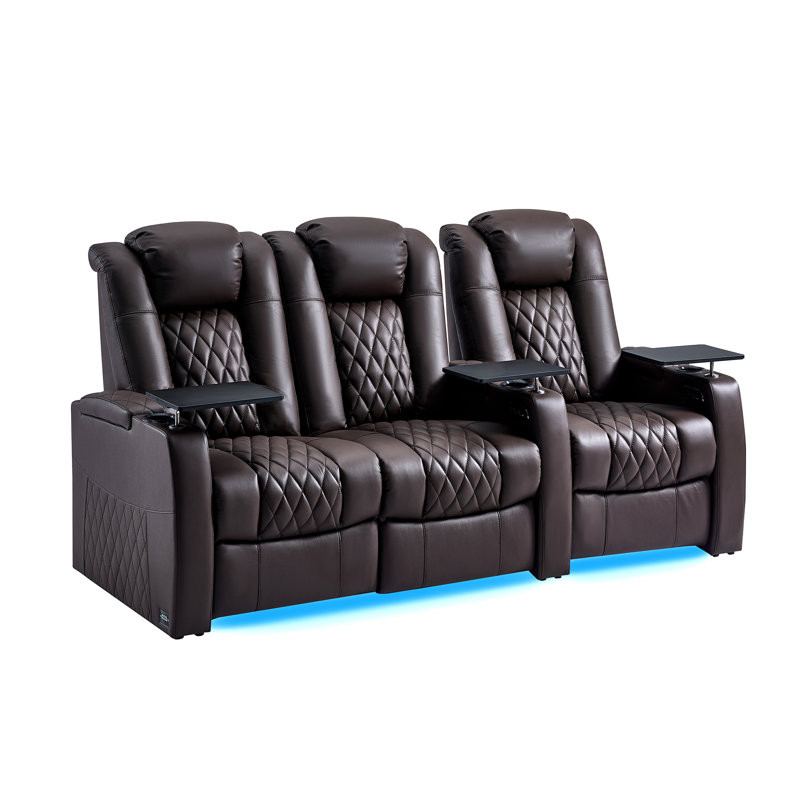 Ivy Bronx Leather Home Theater Seating Dual Power Movie Theater Chairs Theater Recliner Sofa