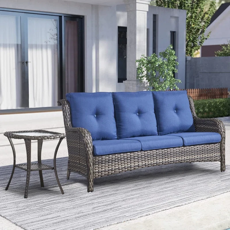 Schutt 75'' Wide Outdoor Patio Sofa with Cushions and Side Table