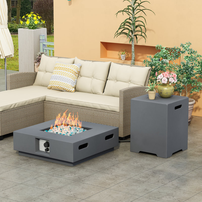 9" H x 27.6" W Concrete Propane Outdoor Fire Pit Table