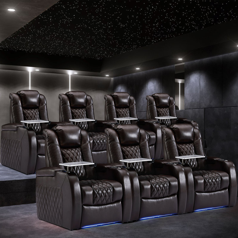 Upholstered Home Theater Seating with Cup Holder