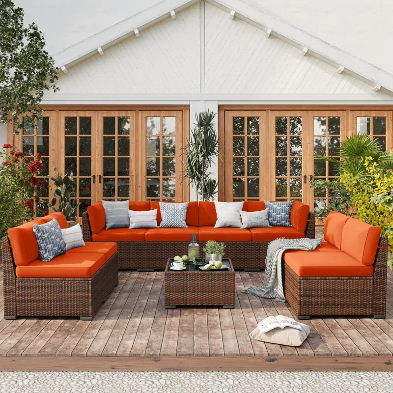 8 Person Rattan Sectional Seating Group With Cushions