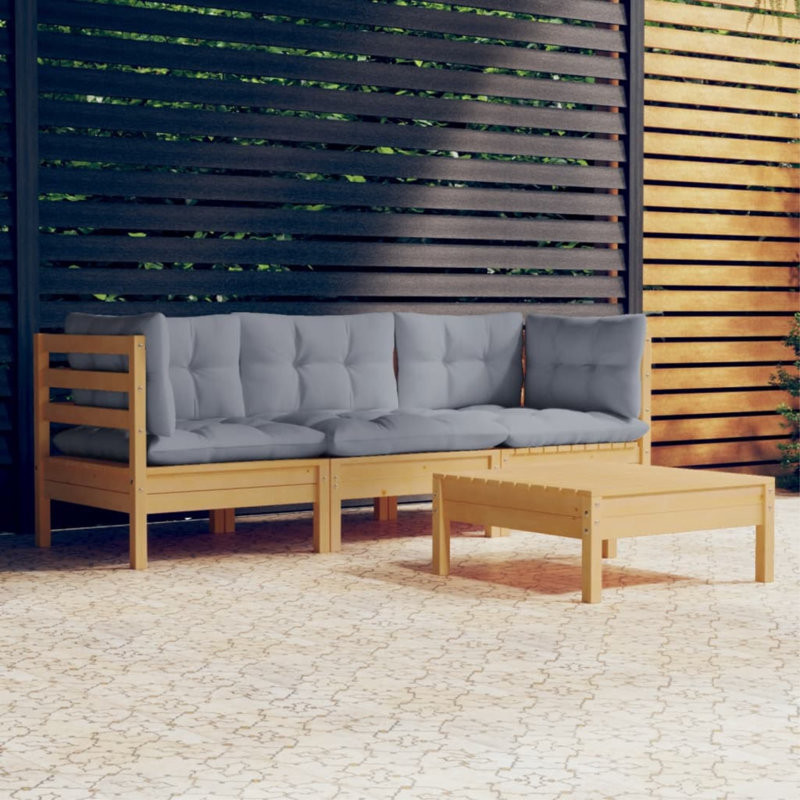 Lashonya 4 Piece Patio Lounge Pinewood Sectional Seating Group with Cushions