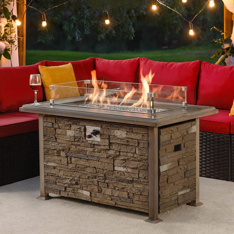 Alecea 24.5'' H x 44'' W Aluminum Propane Outdoor Fire Pit Table