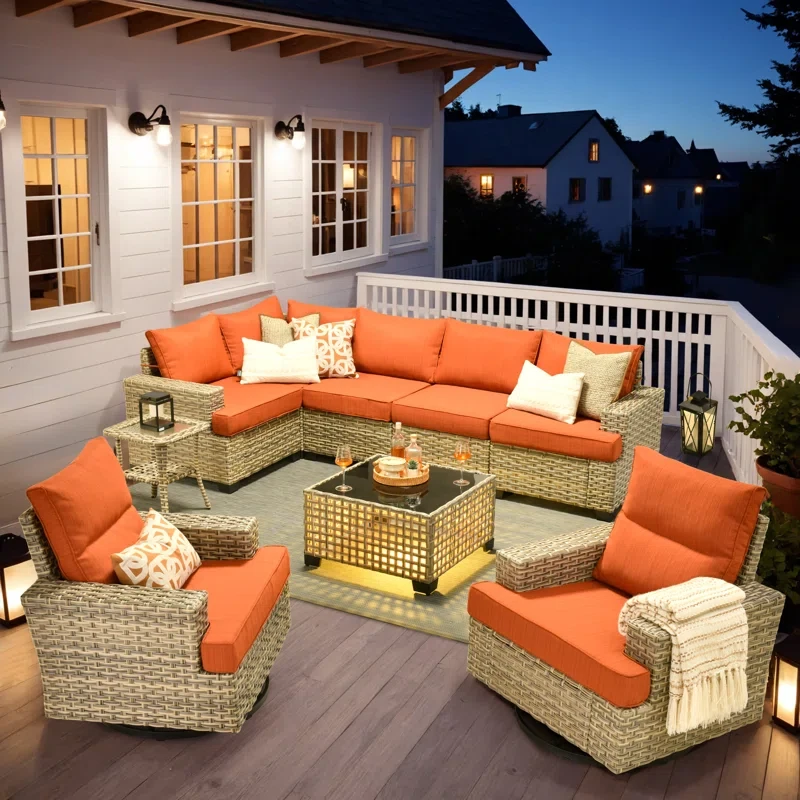 Outdoor Sofa 9-Piece Set With Coffee Table, Deep Size And Thick Cushion