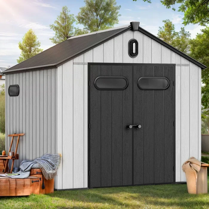 95"H x 91"W x 91"D Double Door Outdoor Resin Storage Shed